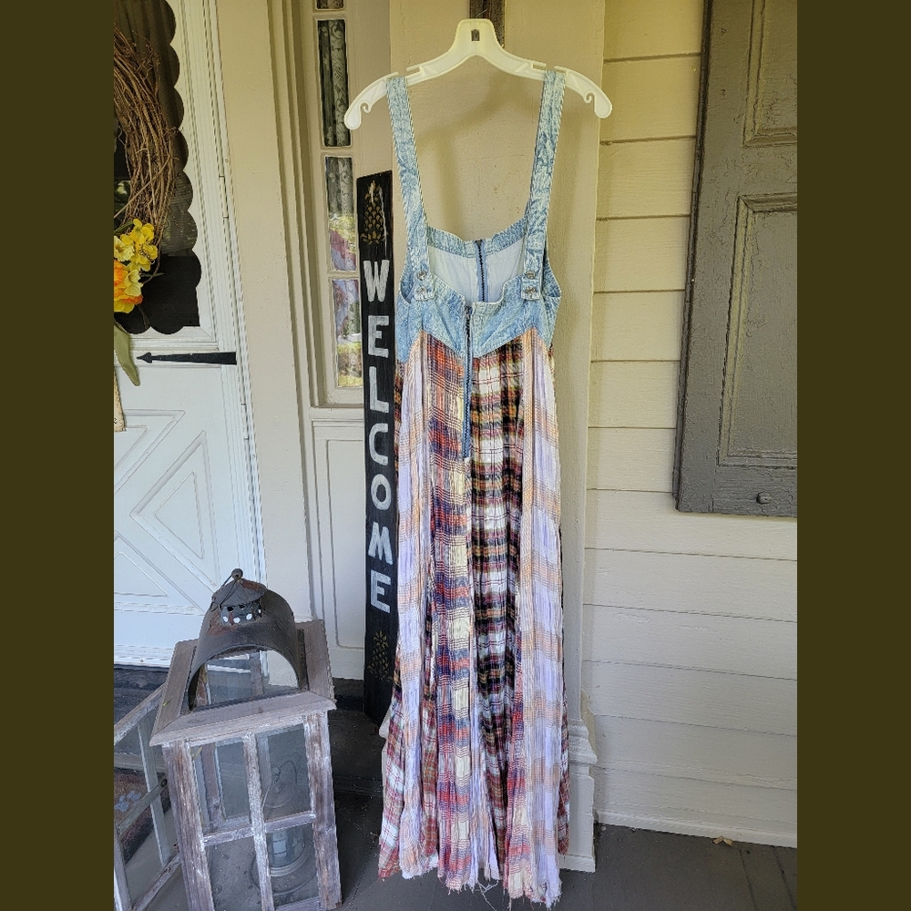 Free People Plaid Maxi Dress - Blue and Brown - Picture 11 of 16